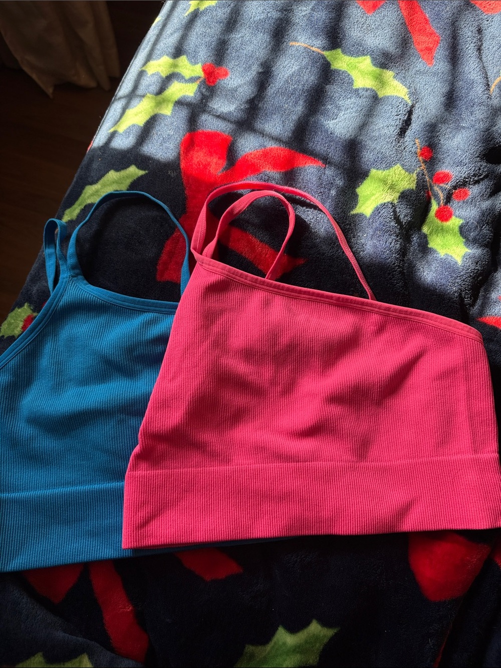 Set of Two Ribbed Cami Crop Tops - Hot Pink & Teal